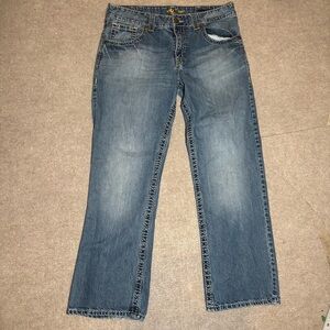 Wrangler Rock 47 Relaxed Boot Cut Jeans 36x32 Thick Stitch Denim
